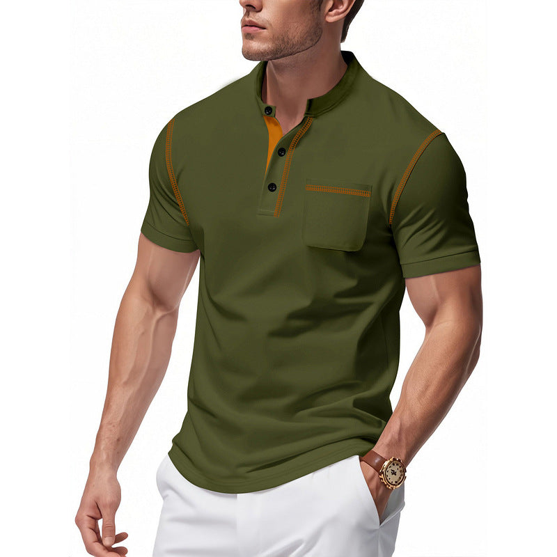 Herren Polo-Shirt mit modischem Henley-Kragen und praktischer Brusttasche Echoarchiv