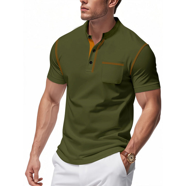 Herren Polo-Shirt mit modischem Henley-Kragen und praktischer Brusttasche Echoarchiv