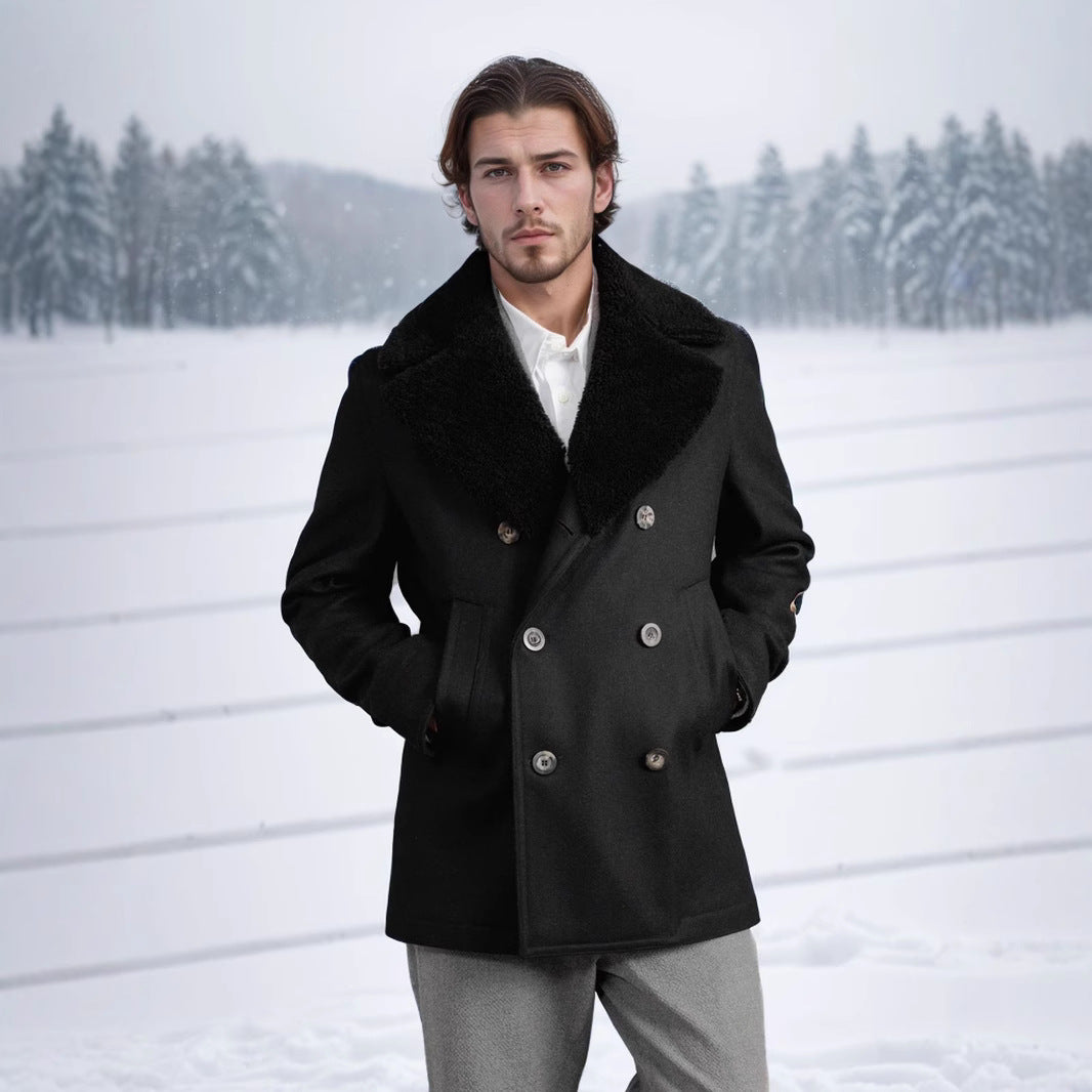 Herren eleganter Peacoat mit luxuriösem Schafsfellkragen Echoarchiv