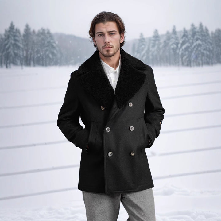 Herren eleganter Peacoat mit luxuriösem Schafsfellkragen Echoarchiv