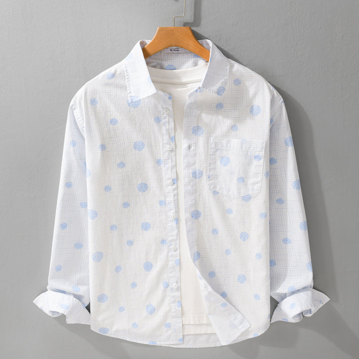 Herren leichtes Langarm-Overshirt im Hemdjacken-Stil mit feinem Karodessin und floralem Allover Echoarchiv