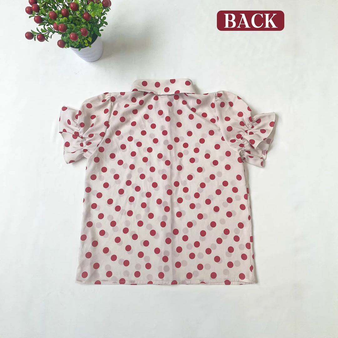 Damen Luftige Bluse mit Rüschenärmeln und Punkte-Design Echo Archiv