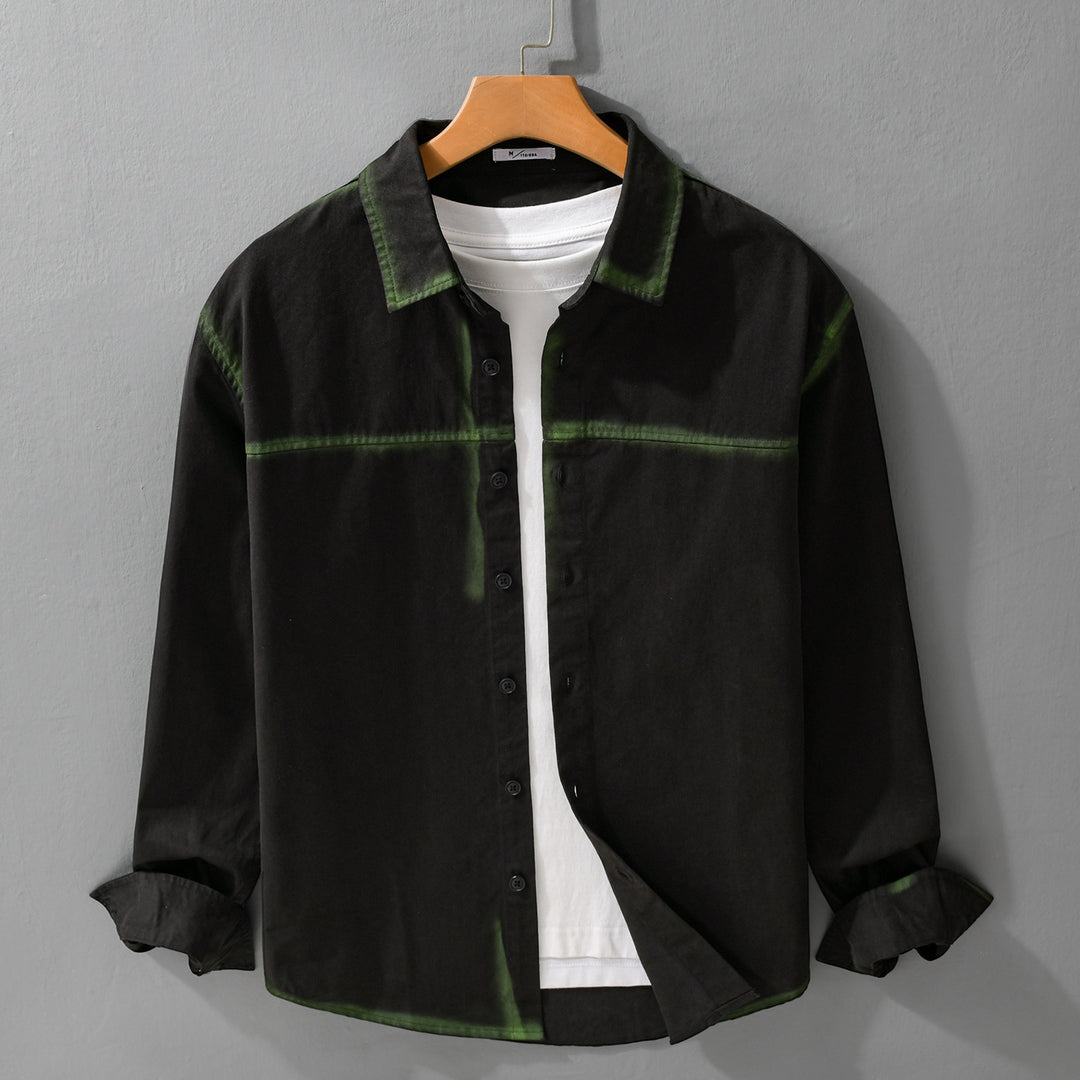 Herren Hemdjacke im Oversize-Stil mit verwaschenen Kanten und klassischem Kentkragen Echoarchiv