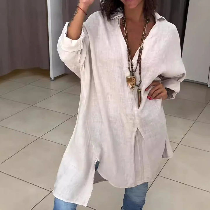 Damen Leinen Tunika mit asymmetrischem Schnitt und eleganten Details Echoarchiv