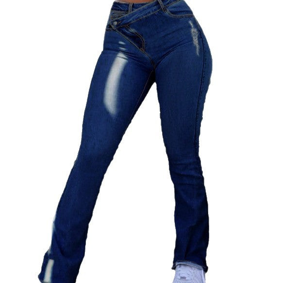 Damen Low-Crossover-Flared-Jeans mit sculptendem Schnitt und asymmetrischem Bund Echo Archiv