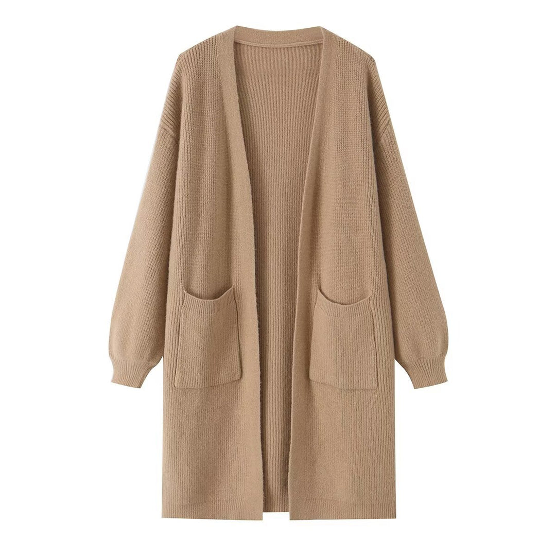 Damen Longline Strickcardigan mit aufgesetzten Taschen und offener Front Echo Archiv