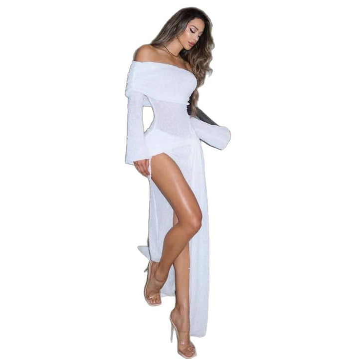 Damen Off-Shoulder Maxikleid mit fließendem Stoff und hohem Schlitz Echo Archiv