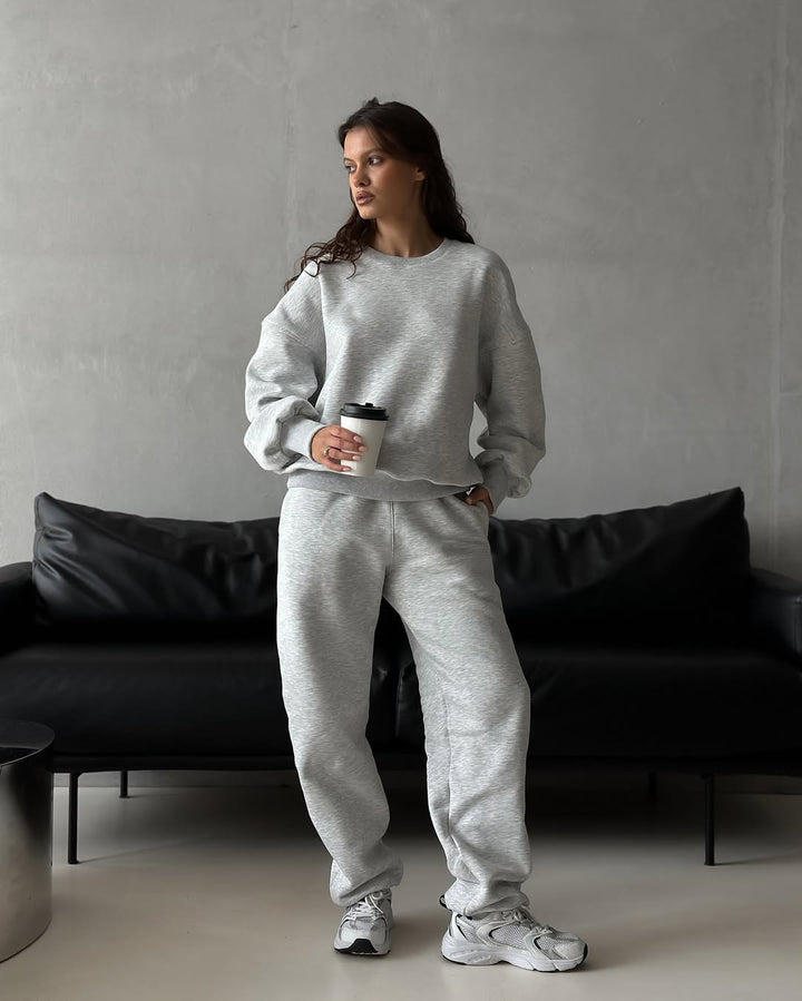 Damen taillenhohe French-Terry Jogginghose mit elastischem Bund und gerippten Fußbündchen – Avélisse