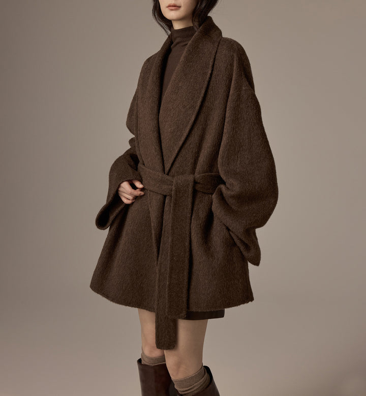 Damen Oversized Wollmantel mit Gürtel Echoarchiv