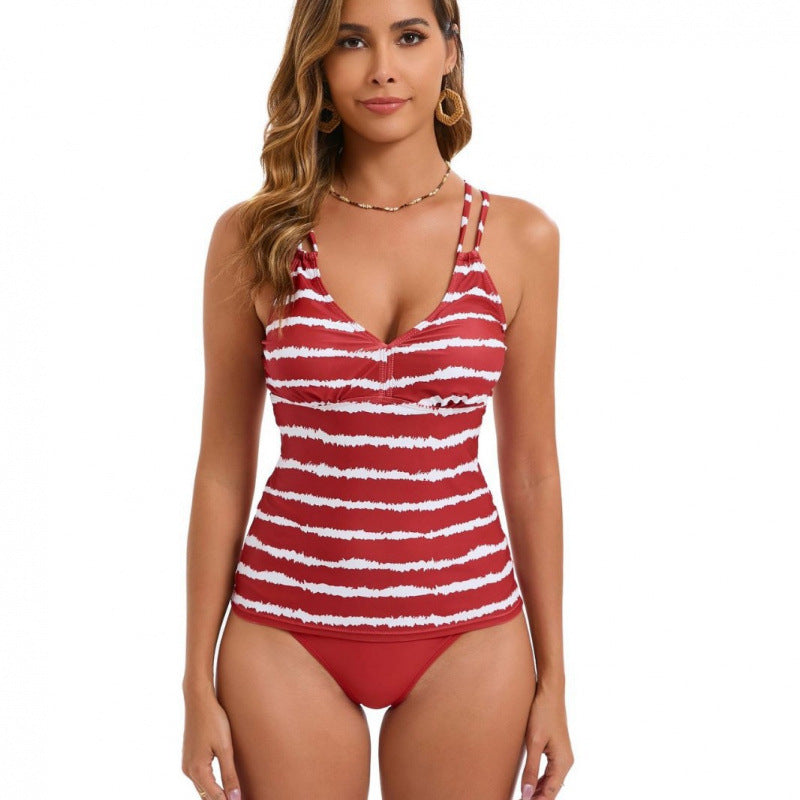 Damen Tankini mit modischem Streifenmuster und verstellbaren Trägern Echo Archiv