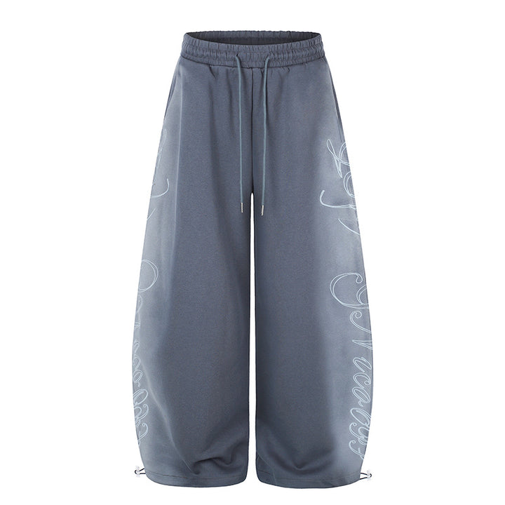 Damen Extraweite Palazzo-Sweathose mit Tunnelzugbund, verstellbarem Saum und seitlichem Script-Print Echoarchiv