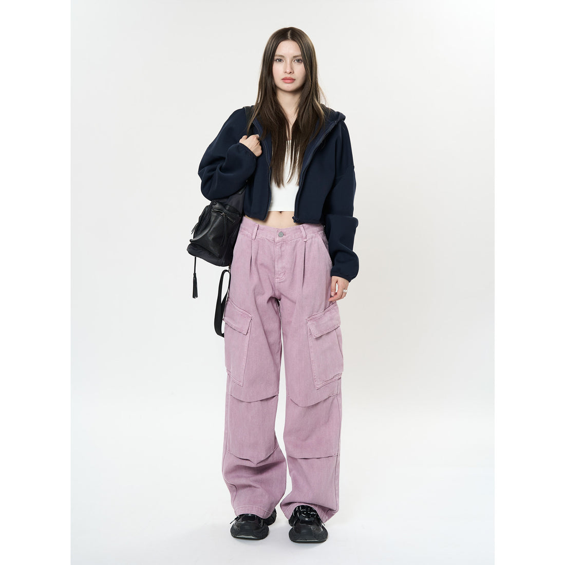 Damen Weite High‑Waist Cargo‑Palazzo‑Hose mit großen Klappentaschen Echoarchiv