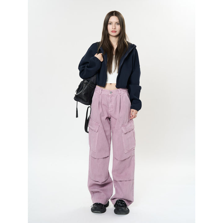 Damen Weite High‑Waist Cargo‑Palazzo‑Hose mit großen Klappentaschen Echoarchiv
