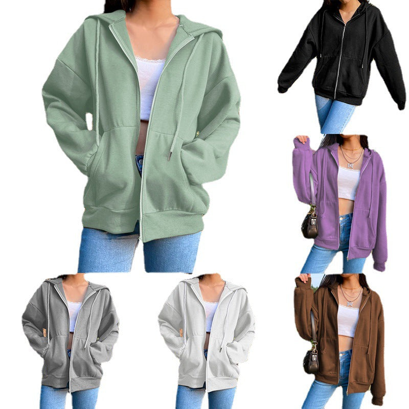 Damen nan legerer Kapuzen-Zipper mit Oversize-Passform, Kängurutaschen und durchgehendem Reißverschluss Echo Archiv