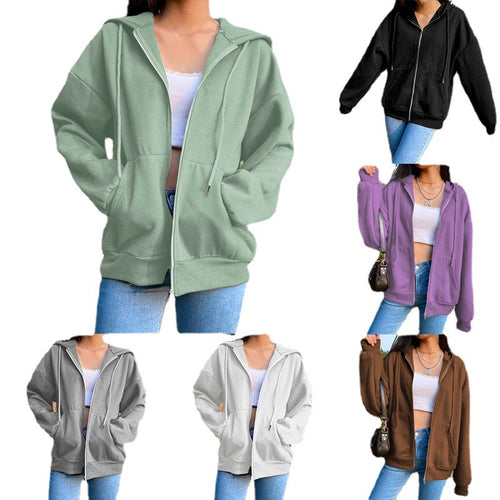Damen nan legerer Kapuzen-Zipper mit Oversize-Passform, Kängurutaschen und durchgehendem Reißverschluss Echo Archiv