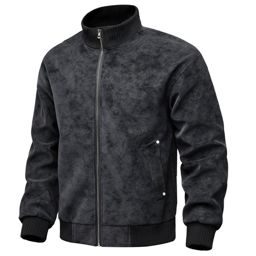 Herren elegante Kunstlederjacke im sportlichen Design mit Stehkragen und praktischen Taschen Echoarchiv