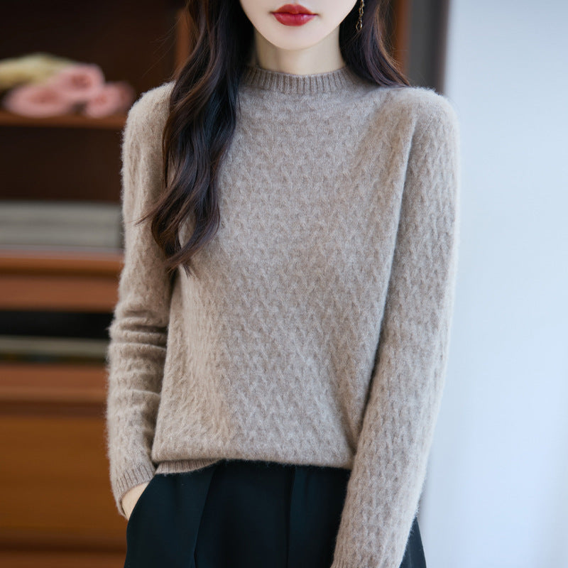 Damen Weicher Feinstrick‑Pullover mit kurzem Mockneck, leichter Mohair‑Optik und entspannter Silhouette Echoarchiv