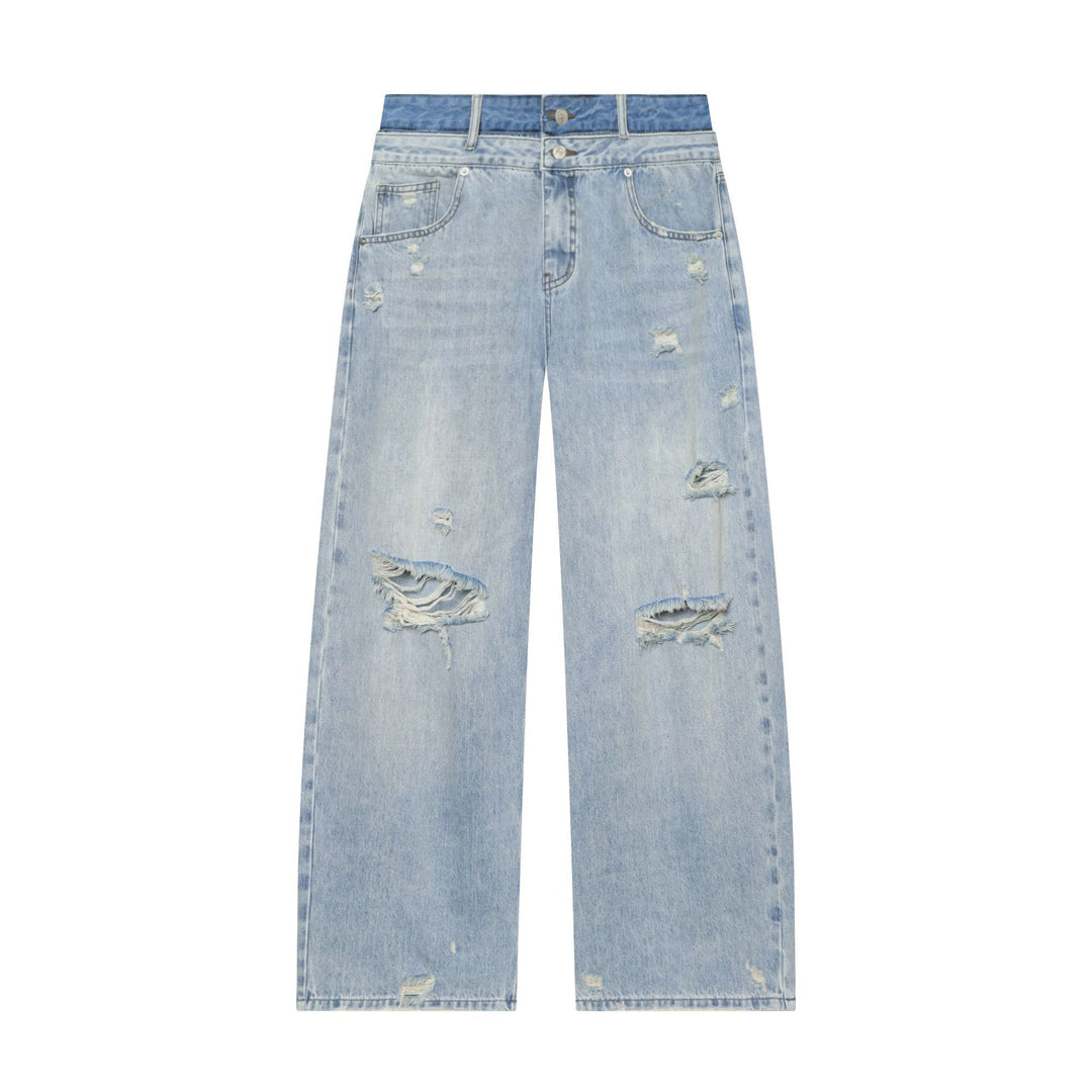 Damen nan weite zerrissene Jeans mit hoher Taille und Bindeband Echo Archiv