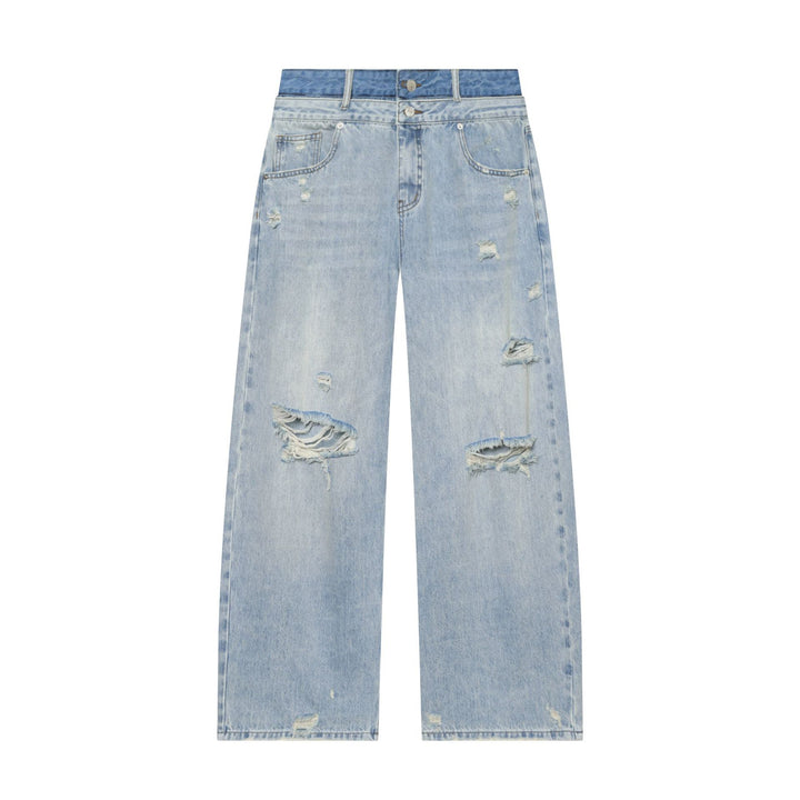 Damen nan weite zerrissene Jeans mit hoher Taille und Bindeband Echo Archiv
