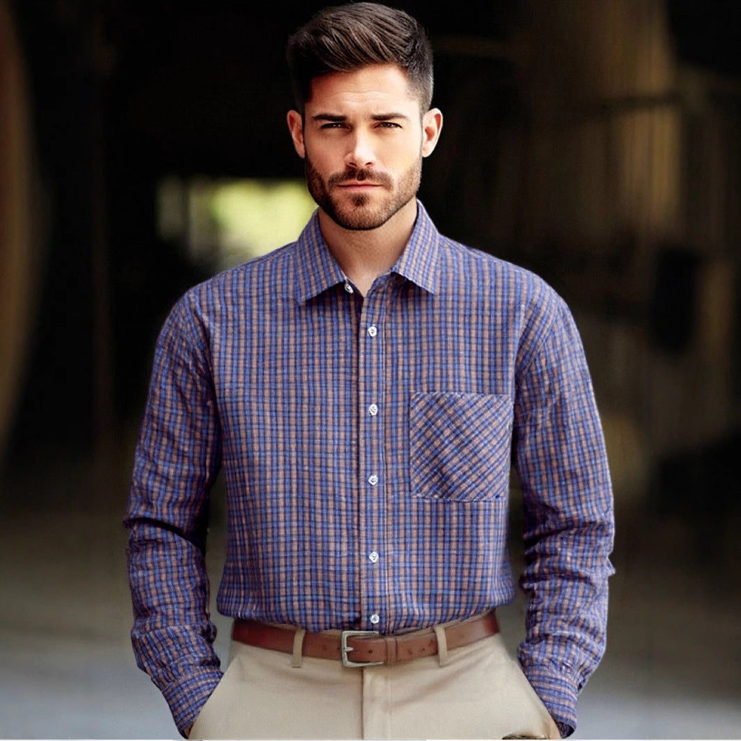 Herren elegantes Langarmhemd mit modischem Karodesign Echoarchiv