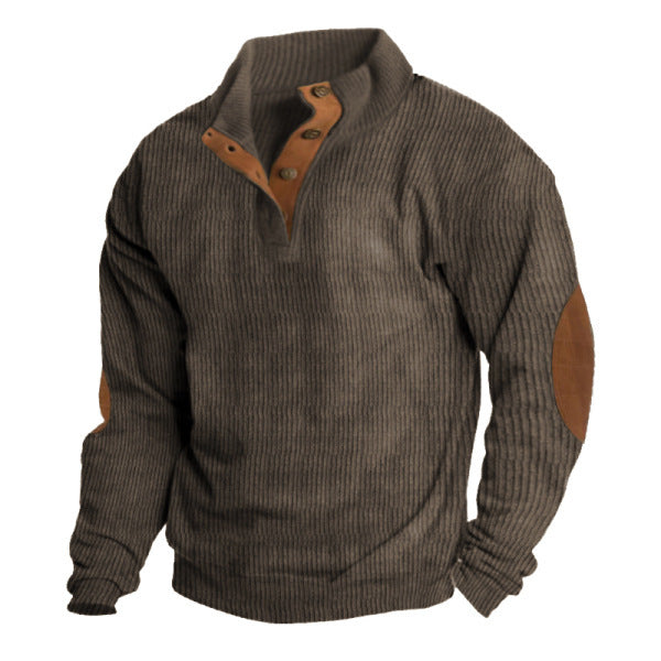 Herren nan rustikaler gerippter Pullover mit Henley-Kragen und lederartigen Ellbogenbesätzen Echo Archiv