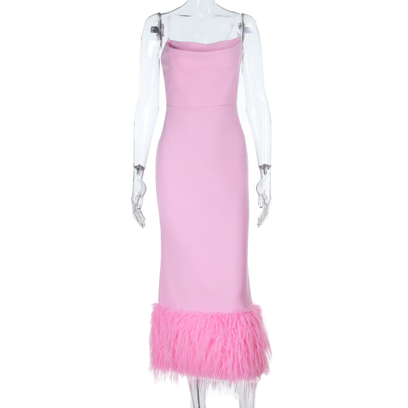 Damen Elegantes Midi-Kleid mit verführerischem Federbesatz Echo Archiv