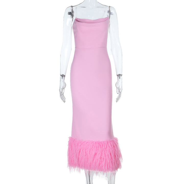 Damen Elegantes Midi-Kleid mit verführerischem Federbesatz Echo Archiv