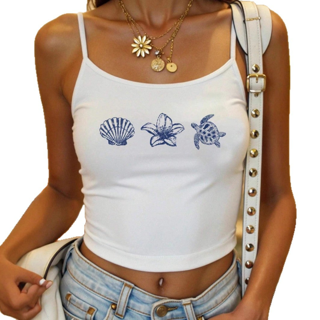 Damen Crop-Top mit maritimen Motiven und figurbetontem Schnitt Echo Archiv