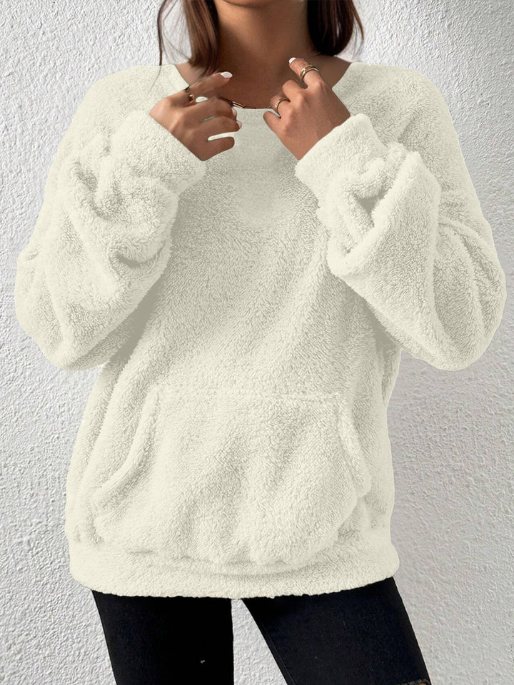 Damen Kuscheliger Teddy-Fleece-Pullover mit Kängurutasche – Mavelle