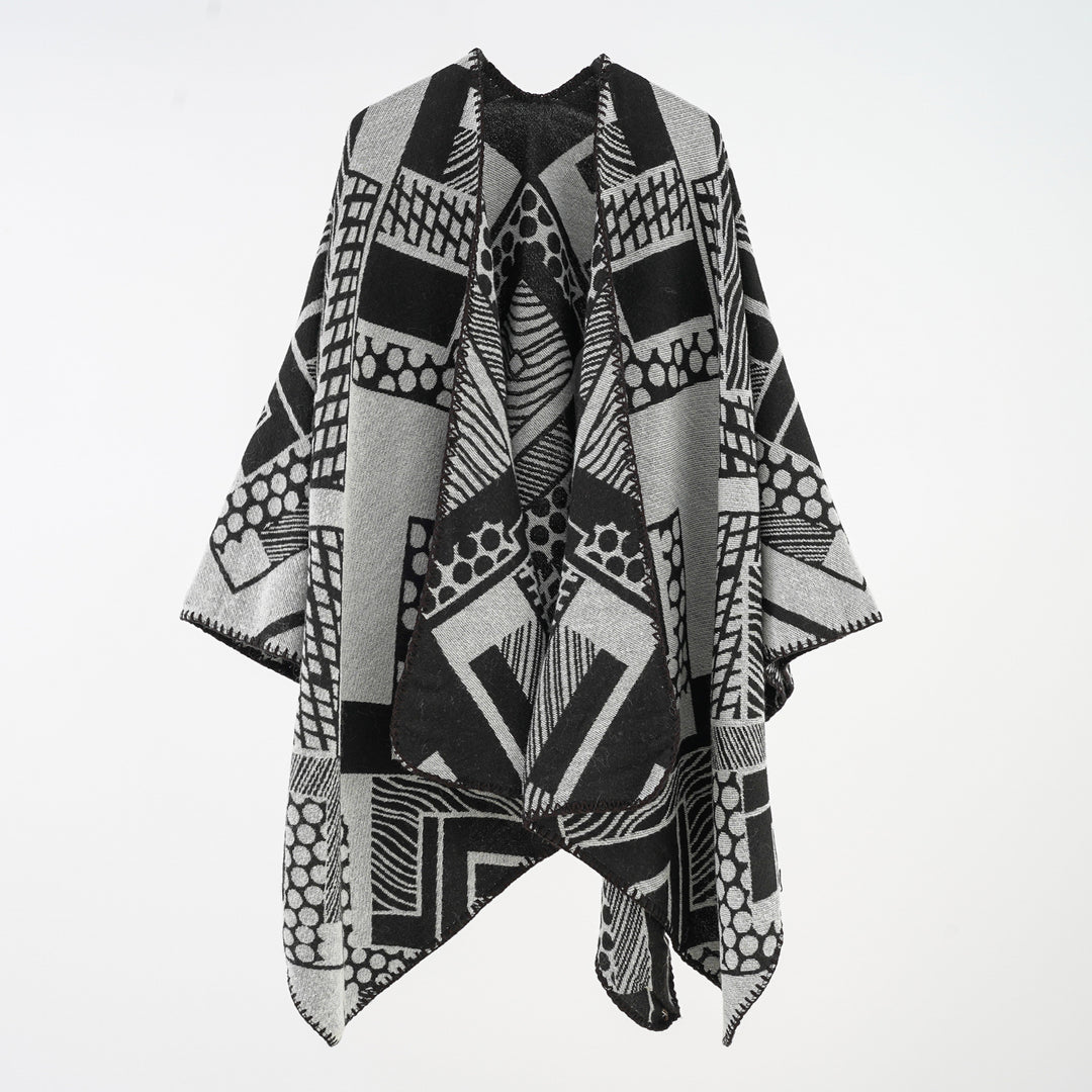 Damen Weichfallendes Jacquard-Cape mit geometrischem Allovermuster und offenem Kimono-Fall Echo Archiv
