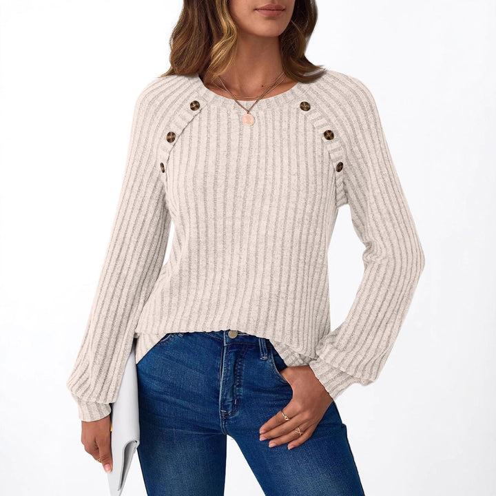 Damen Gerippter Strickpullover mit Zierknopfleiste an Raglanärmeln Echoarchiv
