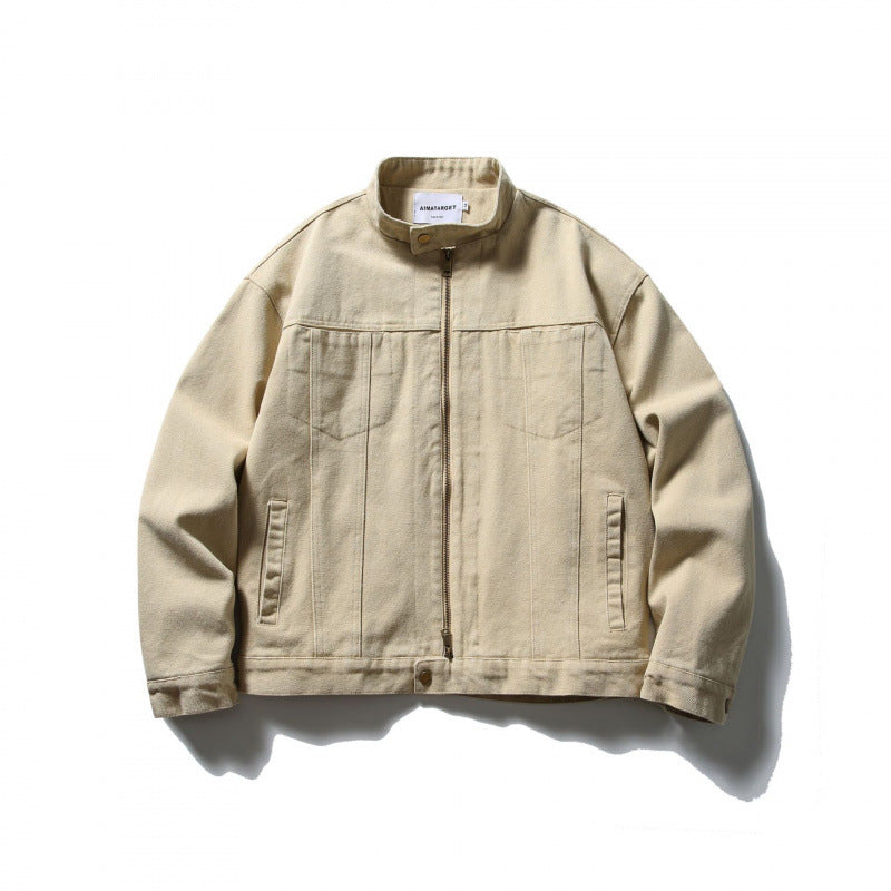 Herren Boxy Canvas-Jacke mit Stehkragen, Reißverschluss und Nahtpaneelen Echo Archiv