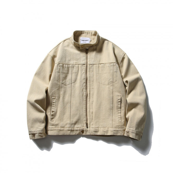 Herren Boxy Canvas-Jacke mit Stehkragen, Reißverschluss und Nahtpaneelen Echo Archiv
