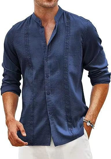 Herren Elegantes Langarmhemd mit Stehkragen und feinen Stickdetails Echoarchiv