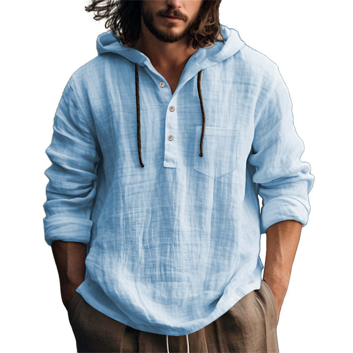 Herren lässiges Kapuzenshirt mit Knopfleiste und Brusttasche Echoarchiv