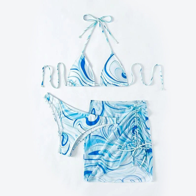 Damen Bikini-Set mit gerafftem Rock und Triangel-Oberteil Echo Archiv