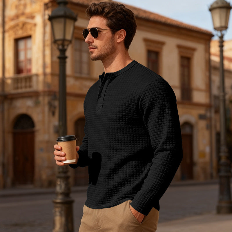 Herren Langarm-Henley-Shirt mit strukturiertem Design Echoarchiv