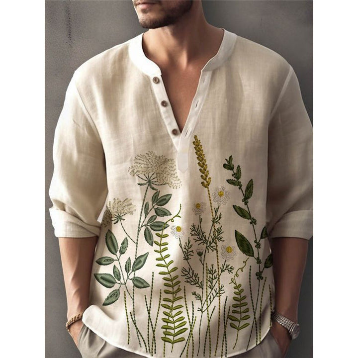 Herren Leinenhemd mit floralem Stickdesign Echoarchiv