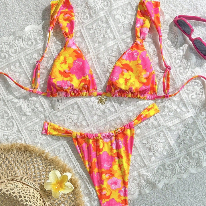 Damen Blütenmuster Triangel-Bikini mit verstellbaren Trägern Echo Archiv