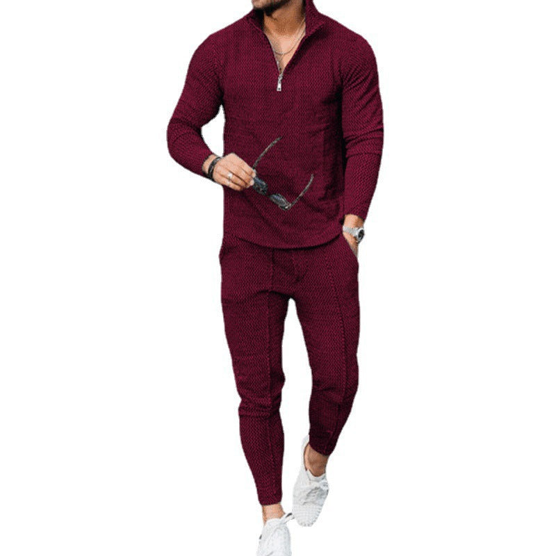 Herren sportlicher Freizeitanzug mit stylischem Stehkragen und praktischer Reißverschluss-Tasche Echoarchiv