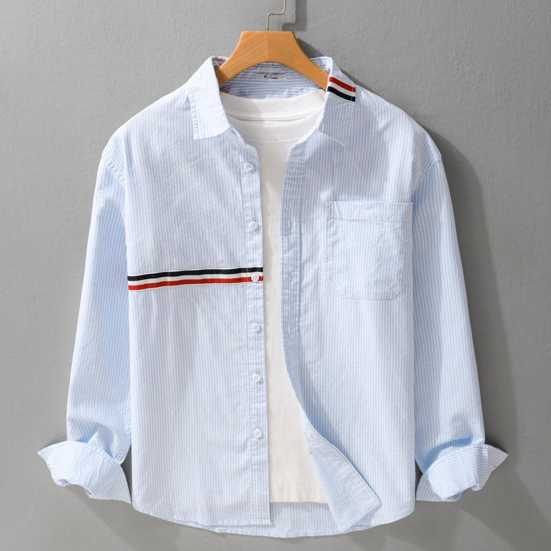Herren Gestreiftes Overshirt aus Baumwollmix mit Brusttasche und sportivem Kontrastband Echoarchiv