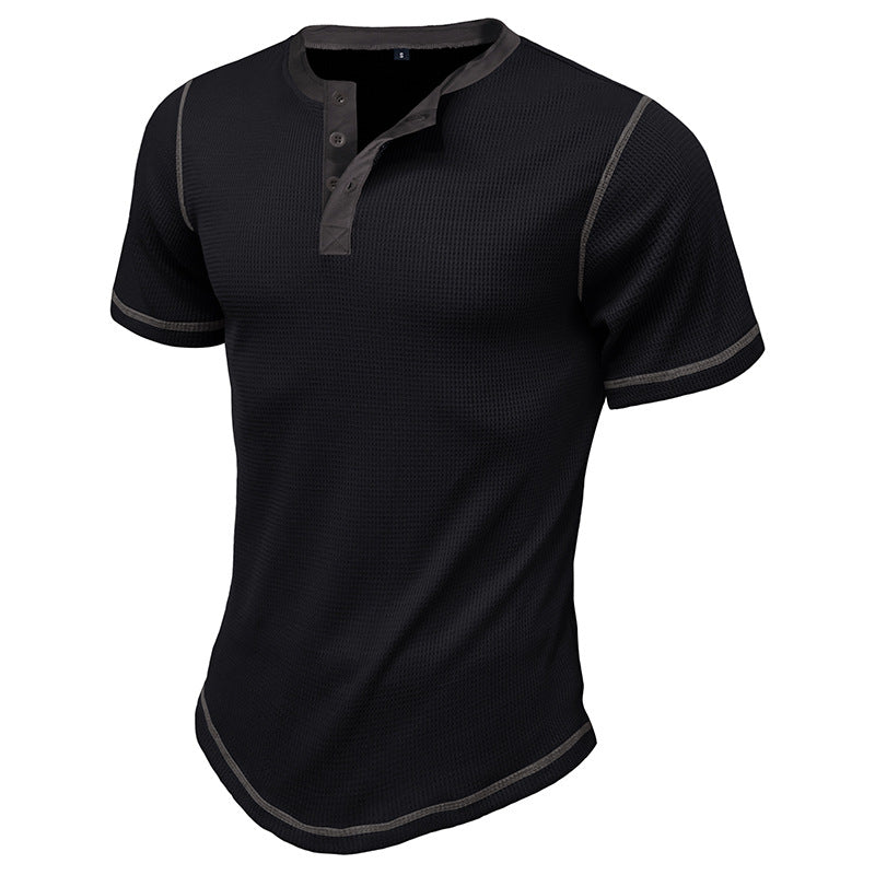 Herren Kurzarm-Henley-Shirt mit kontrastierenden Designelementen Echoarchiv