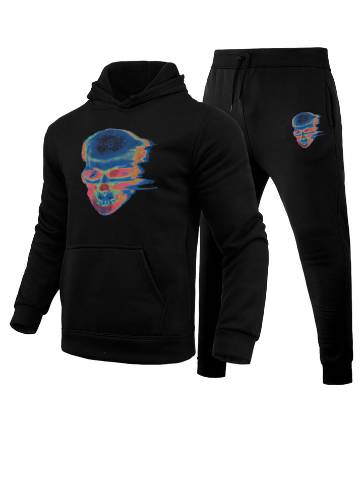 Herren Sweatjacke und Jogginghose Set mit kreativem Totenkopf-Design Echoarchiv