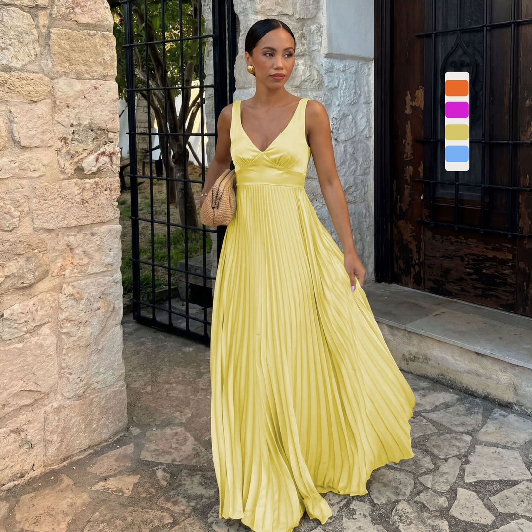 Damen Plisseekleid mit tiefem V-Ausschnitt und eleganter Silhouette Echoarchiv