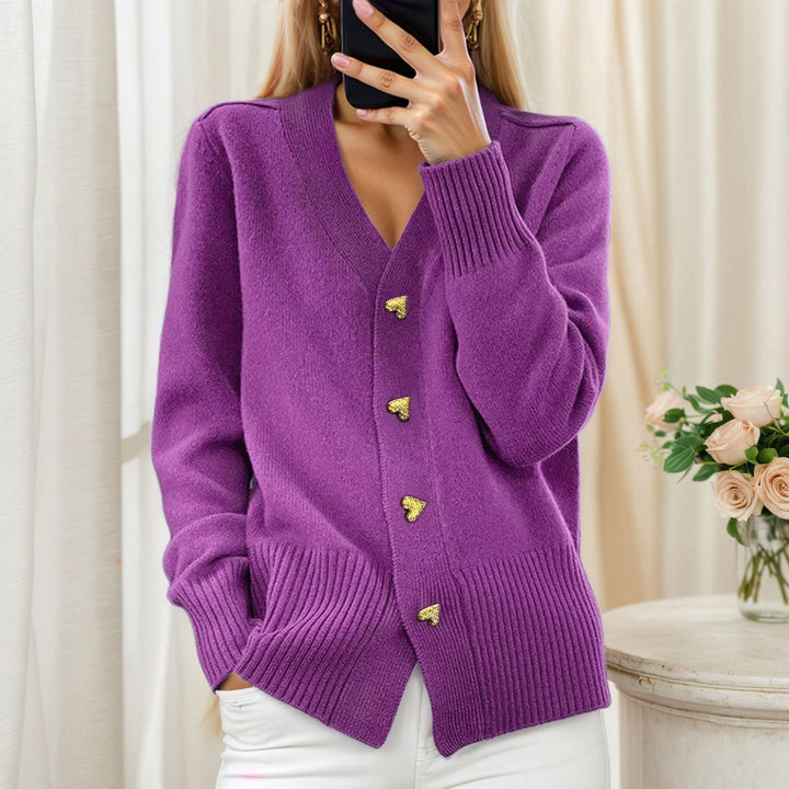 Damen nan lockerer Strickcardigan mit Herzknöpfen und geripptem Saum Echo Archiv