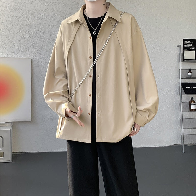 Herren Oversize-Hemdjacke aus leichtem Baumwollmix mit geradem Schnitt & Knopfleiste Echoarchiv