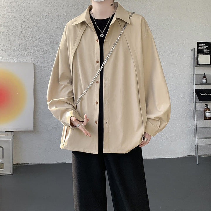 Herren Oversize-Hemdjacke aus leichtem Baumwollmix mit geradem Schnitt & Knopfleiste Echoarchiv