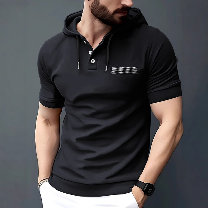 Herren Kurzarm-Hoodie Poloshirt mit modischen Akzenten Echoarchiv