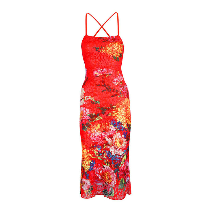 Damen Elegantes Spitzenkleid mit floralen Akzenten und verstellbaren Trägern Echo Archiv