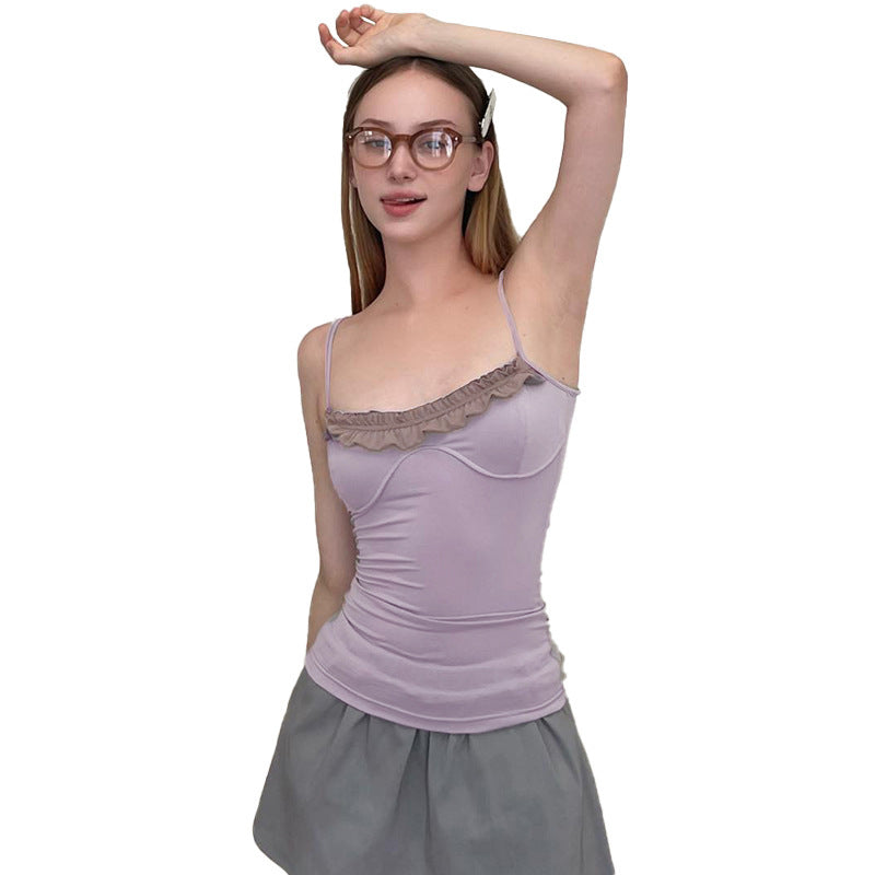 Damen Top mit raffiniertem Rüschensaum und verstellbaren Trägern Echo Archiv